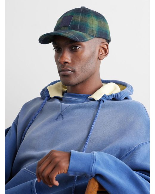 Loewe Blue Leather-Trimmed Checked Cotton-Flannel Baseball Cap for men