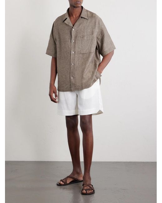 Eleventy White Straight-leg Linen Shorts for men