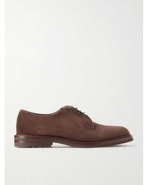 Brunello Cucinelli Brown Suede Derby Shoes for men