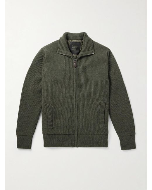 James Purdey & Sons Green Orkney Ribbed-Knit Wool Zip-Up Cardigan for men
