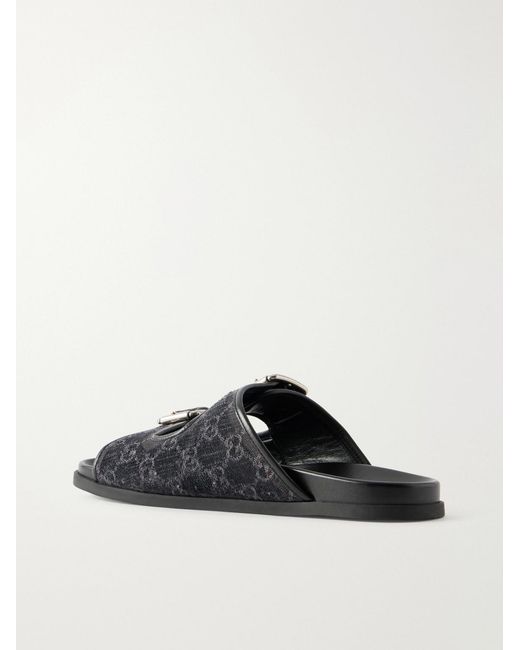 Gucci White Logo-Jacquard Leather-Trimmed Canvas Sandals for men