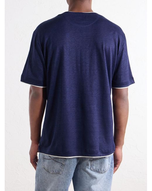 Eleventy Blue Linen T-Shirt for men