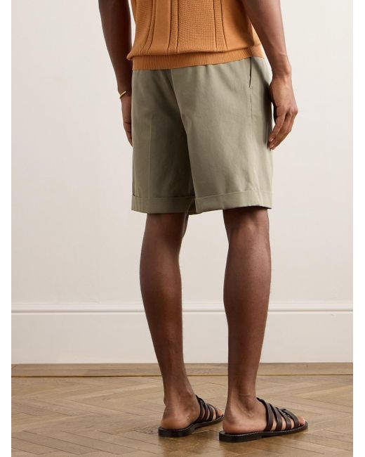 Brunello Cucinelli Natural Straight-leg Pleated Garment-dyed Cotton-twill Shorts for men