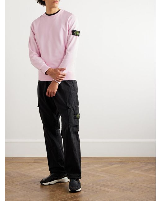 Stone Island Sweatshirt aus Baumwoll-Jersey mit Logoapplikation in Stückfärbung in Pink für Herren