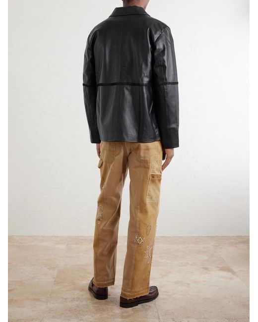 Kartik Research Black Embroidered Leather Jacket for men
