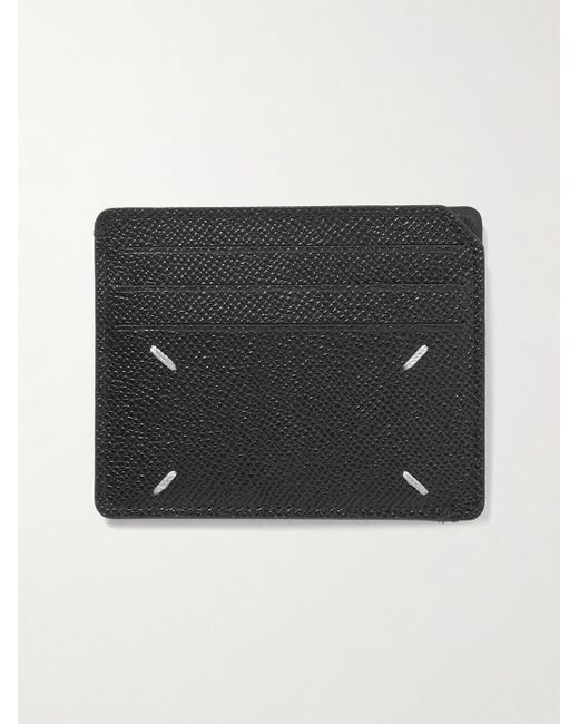 Maison Margiela Black Logo-embroidered Full-grain Leather Cardholder for men