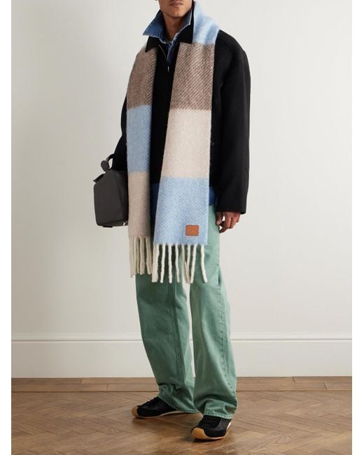 Loewe Gestreifter Schal aus einer Alpakawollmischung mit Fransen in Blue für Herren