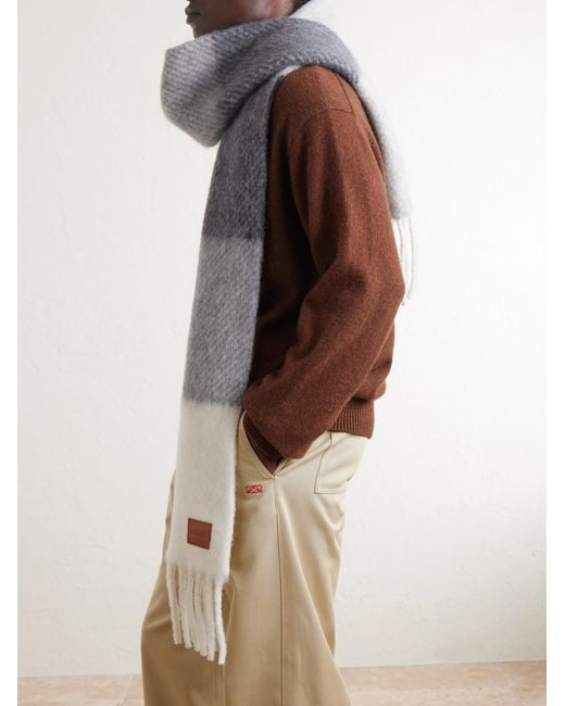 Loewe Natural Fringed Striped Brushed Alpaca And Wool-Blend Scarf for men
