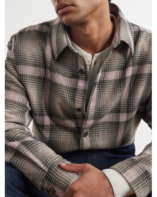 FRAME Brown Checked Wool-Blend Flannel Overshirt for men