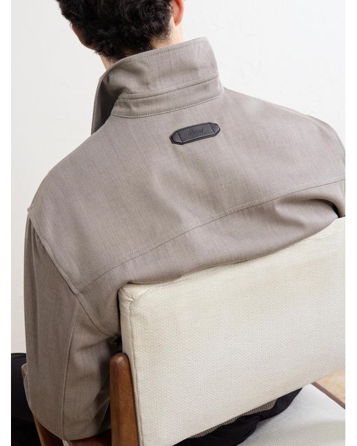 Brioni Natural Leather-Trimmed Wool-Twill Blouson Jacket for men