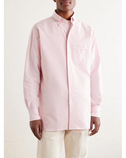 Drake's Pink Button-Down Collar Striped Cotton Shirt for men