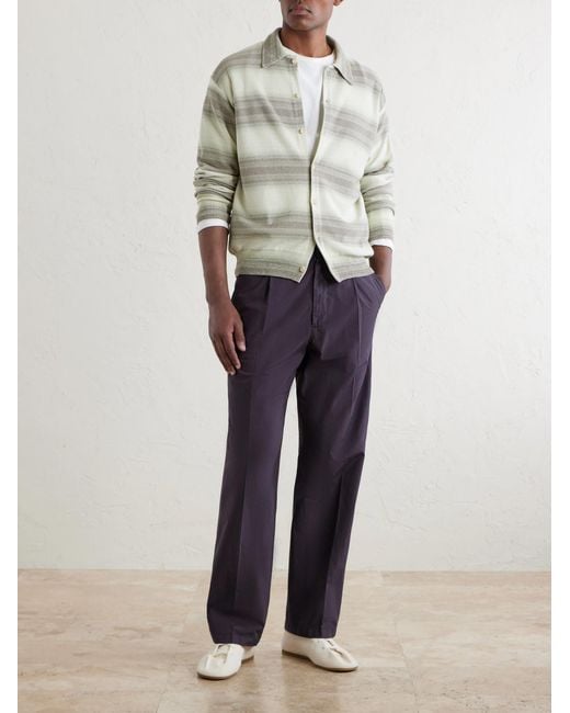 Auralee Blue Drawstring Cotton Straight-Leg Trousers for men