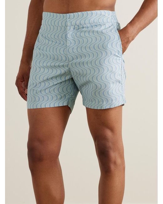 Frescobol Carioca Blue Classic Slim-fit Mid-length Printed Recycled Swim Shorts for men