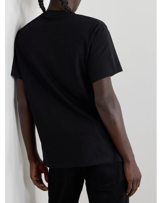 McQueen Black Logo-Flocked Cotton-Jersey T-Shirt for men