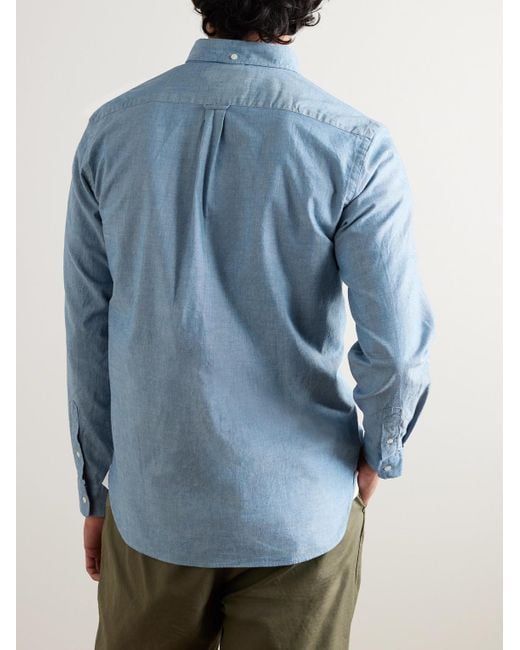 Beams Plus Blue Button-Down Collar Cotton-Chambray Shirt for men