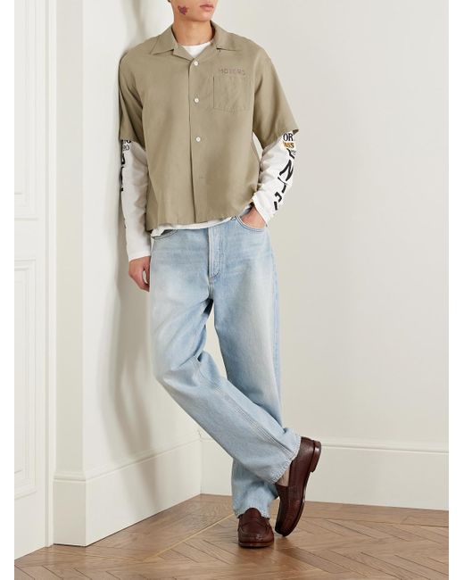 Visvim Crosby Hemd aus einer Woll-Leinenmischung mit wandelbarem Kragen und Stickerei in Natural für Herren