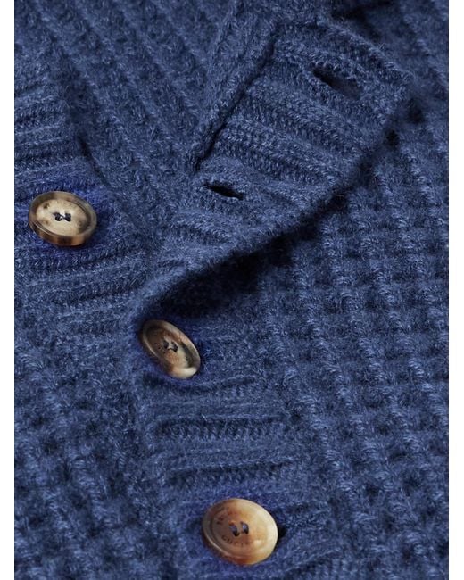 Brunello Cucinelli Blue Waffle-Knit Cashmere Polo Shirt for men
