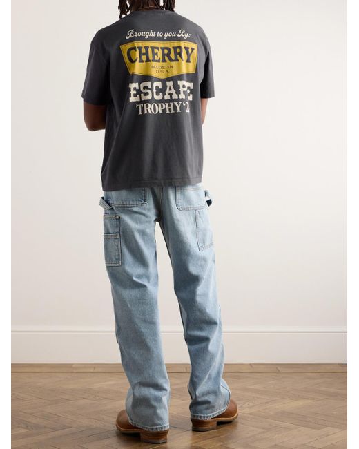 CHERRY LA Blue Escape Logo-print Garment-dyed Cotton-jersey T-shirt for men