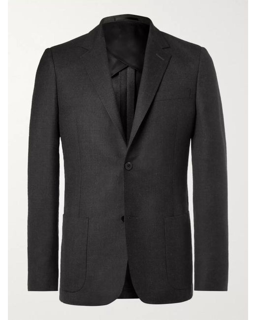 Mr P. Black Unstructured Worsted Wool Suit Jacket for men