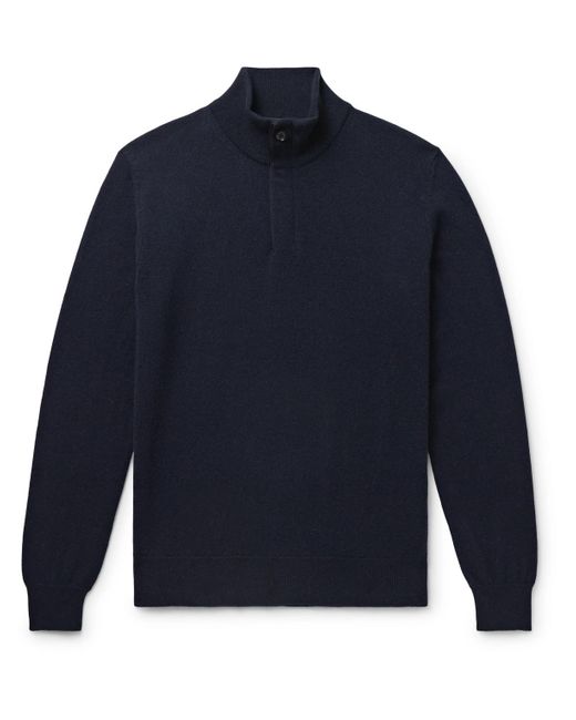 Zegna Blue Oasi Nubuck-trimmed Cashmere Half-zip Sweater for men