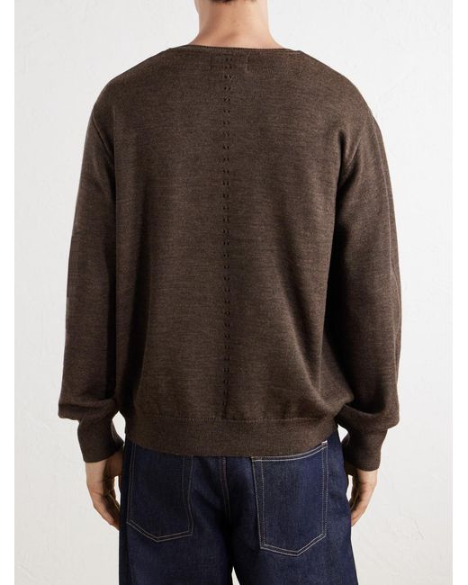 Folk Brown Perforated Mélange Merino Wool Sweater for men