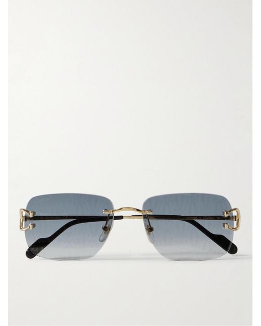 Cartier Rahmenlose Sonnenbrille aus Azetat mit goldfarbenen Details in Blue für Herren