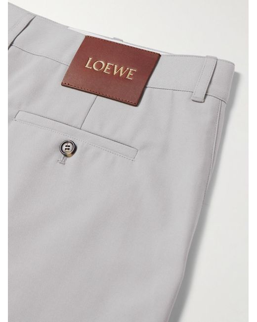Loewe Gray Straight-Leg Logo-Print Distressed Cotton-Twill Shorts for men