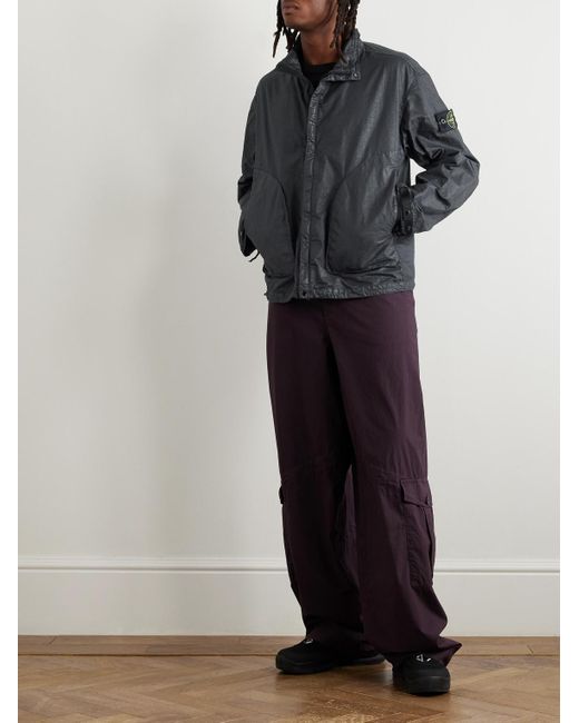 Stone Island Blue Logo-Appliquéd Garment-Dyed Panama-Tc Jacket for men