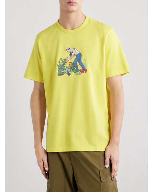J.W. Anderson Yellow Gardener Embroidered Cotton-Jersey T-Shirt for men