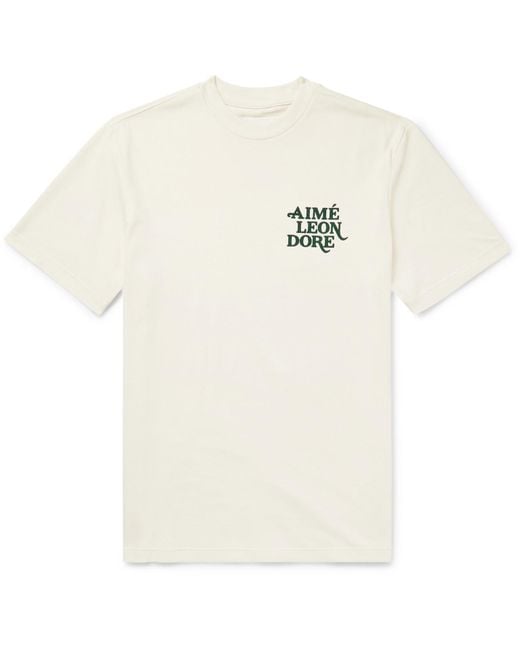 Aimé Leon Dore Logo-flocked Cotton-jersey T-shirt in Natural for Men | Lyst