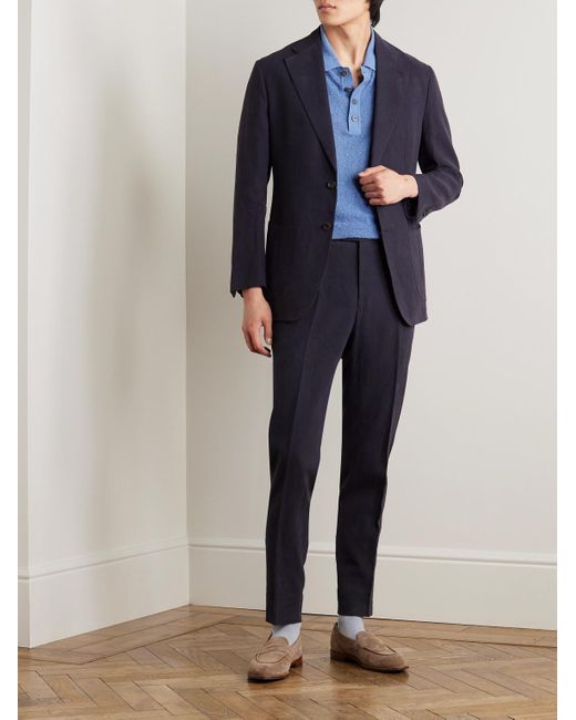 Thom Sweeney Blue Unstructured Linen Suit Jacket for men