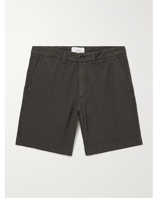 Mr P. Gray Slim-fit Straight-leg Stretch-organic Cotton Seersucker Shorts for men