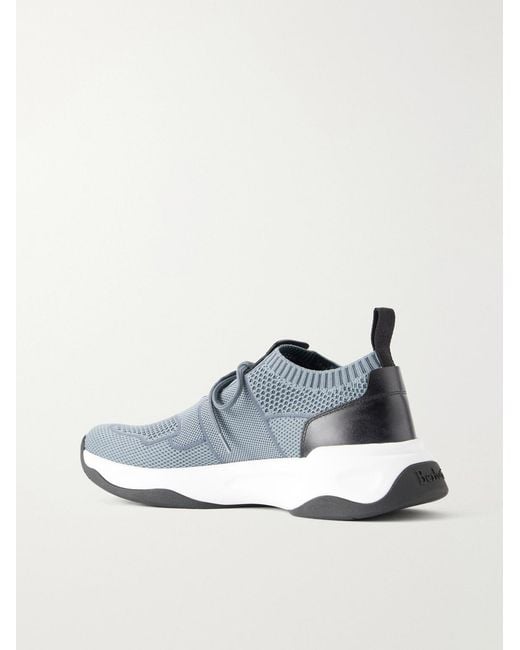 Berluti Blue Shadow Leather-Trimmed Stretch-Knit Sneakers for men