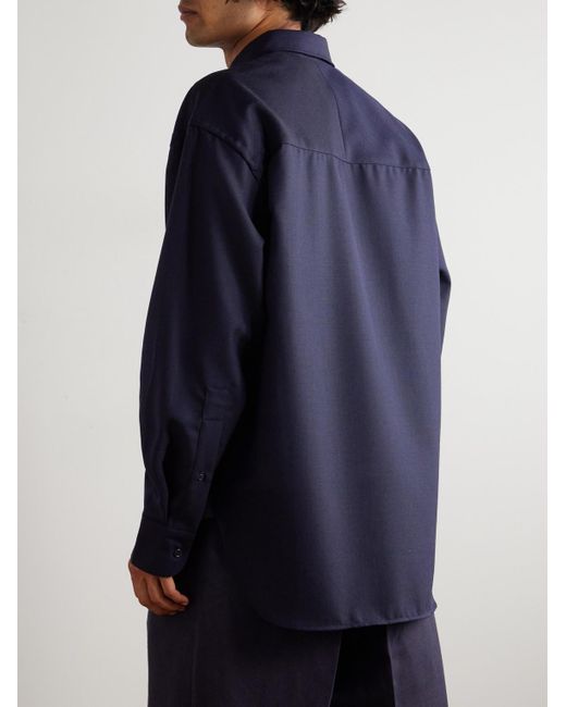 Studio Nicholson Blue Oversized Button-Down Collar Wool Shirt for men
