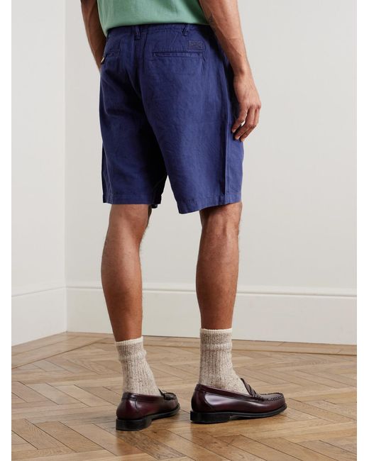 Polo Ralph Lauren Blue Straight-Leg Cotton And Linen-Blend Shorts for men