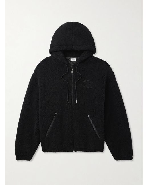 Céline Black Logo-Embroidered Wool And Cotton-Blend Fleece Hooded Jacket for men