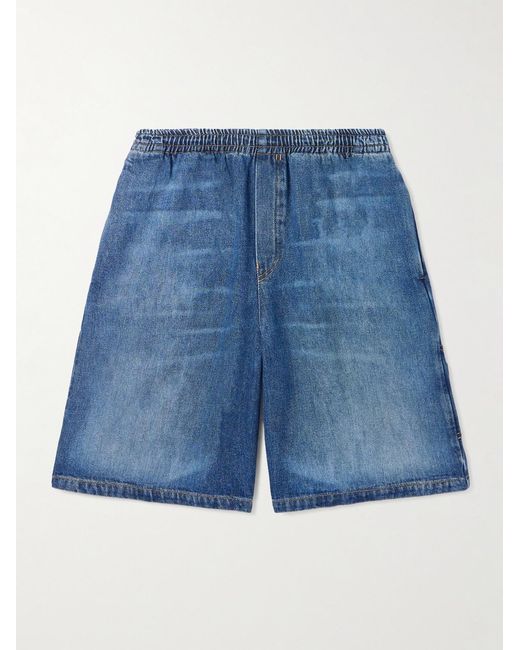 Versace Blue Straight-Leg Horsebit-Embellished Denim Shorts for men