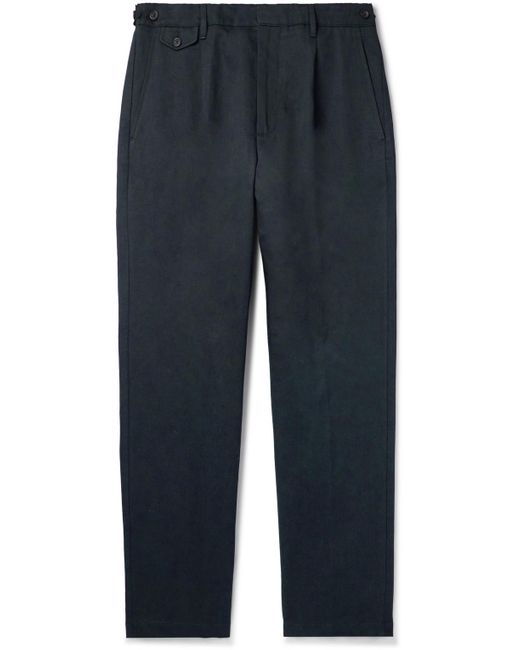 Dunhill Blue Straight-leg Pleated Cotton And Linen-blend Twill Trousers for men