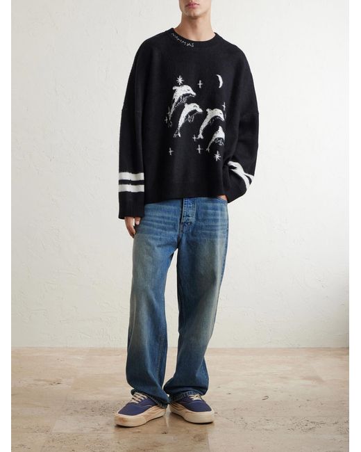 NAHMIAS Blue Dolphin Dreams Logo-Embroidered Cotton And Wool-Blend Sweater for men