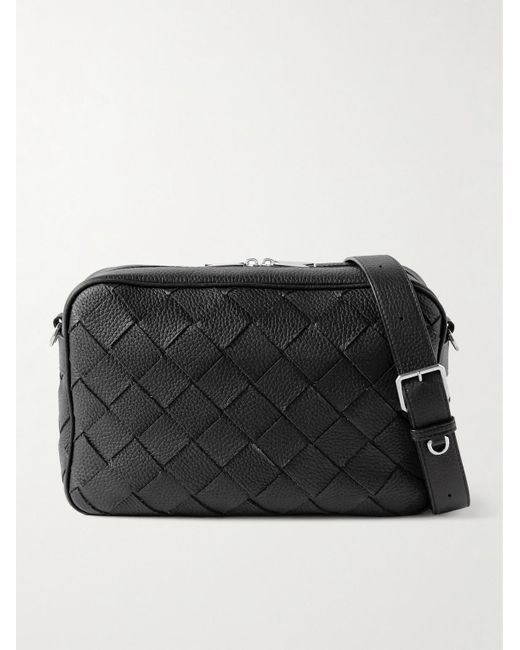 Bottega Veneta Black Intrecciato Full-grain Leather Messenger Bag for men