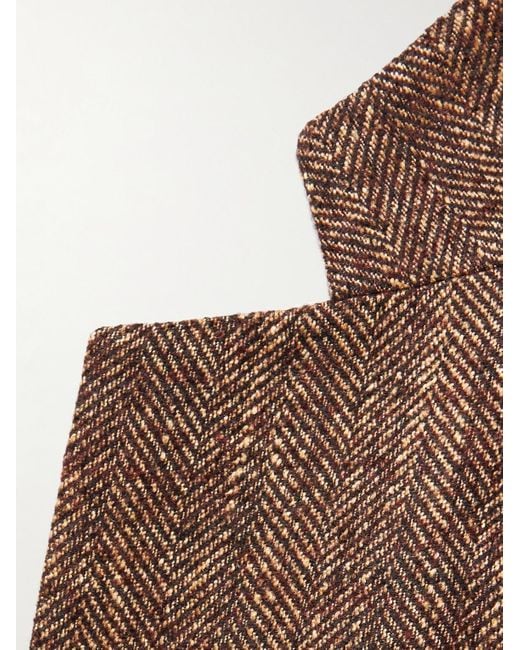 Umit Benan Brown Layered Herringbone Tweed Suit Jacket for men