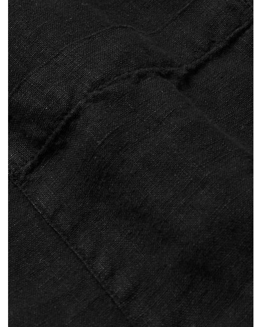 Portuguese Flannel Black Camp-Collar Linen Shirt for men