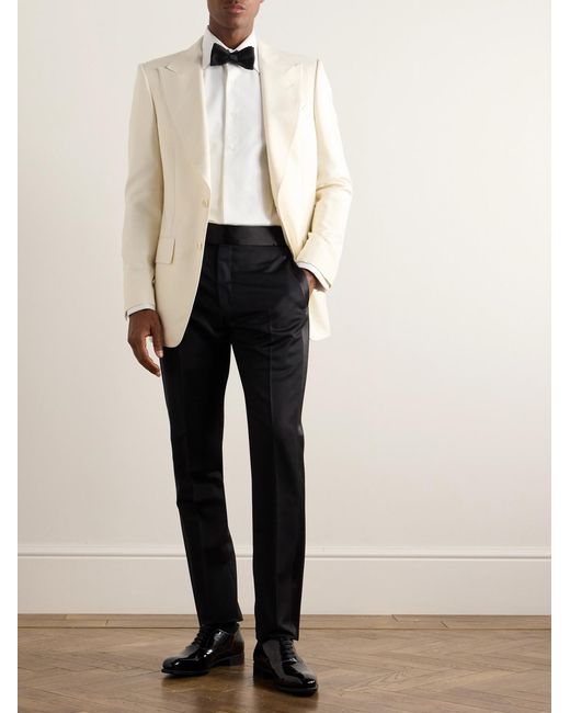 Tom Ford Black Straight-Leg Belted Satin-Trimmed Wool And Mohair-Blend Tuxedo Trousers for men