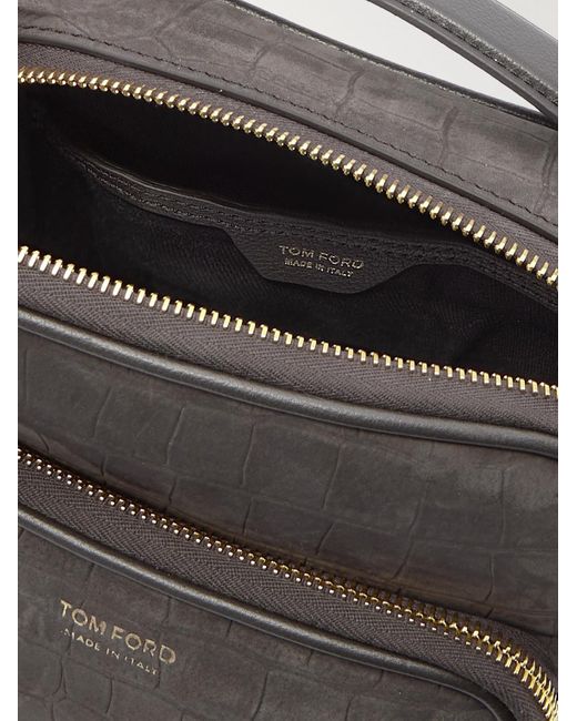 Tom Ford Black Croc-effect Nubuck Messenger Bag for men