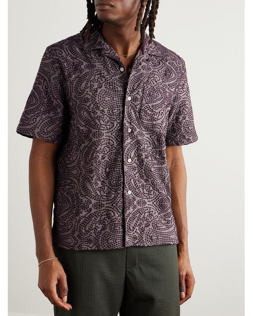 A Kind Of Guise Purple Gioia Convertible-collar Embroidered Linen-blend Shirt for men