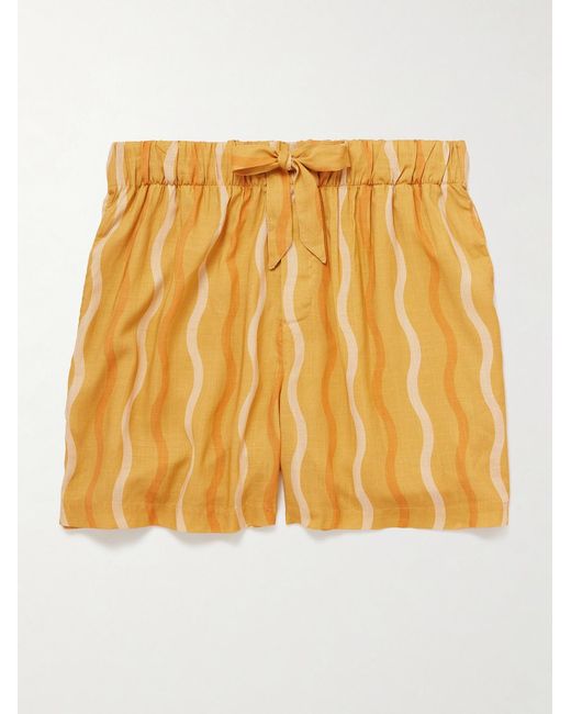 Frescobol Carioca Metallic Lucas Printed Linen Drawstring Shorts for men