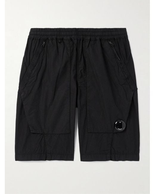 Shorts a gamba dritta in cotone ripstop con logo applicato di C P Company in Black da Uomo