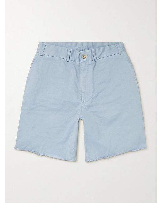 Beams Plus Blue Wide-Leg Distressed Cotton-Gabardine Bermuda Shorts for men