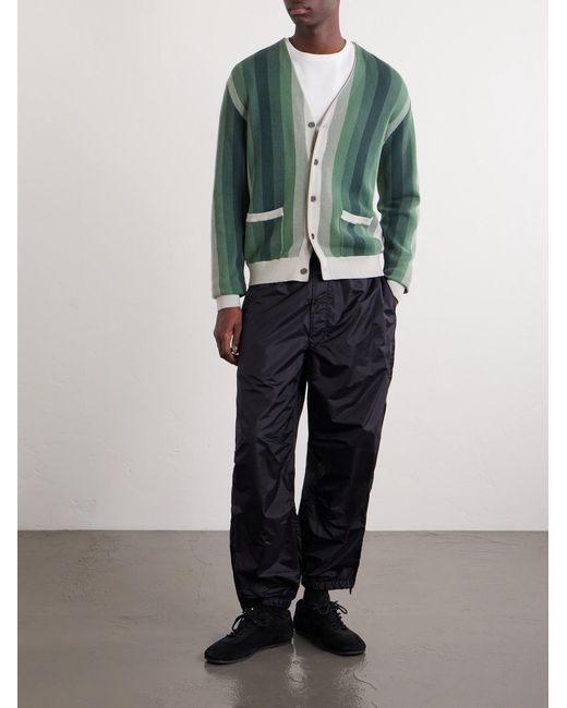 Beams Plus Green Striped Cotton Cardigan for men
