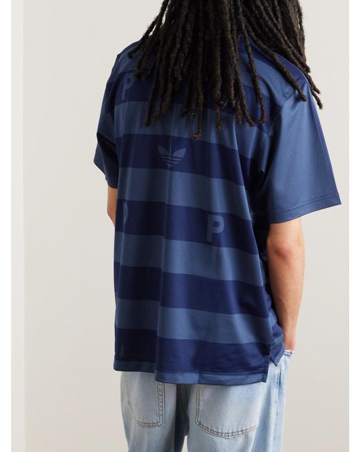Adidas Originals Blue Pop Trading Company Logo-print Striped Recycled-piqué Polo Shirt for men